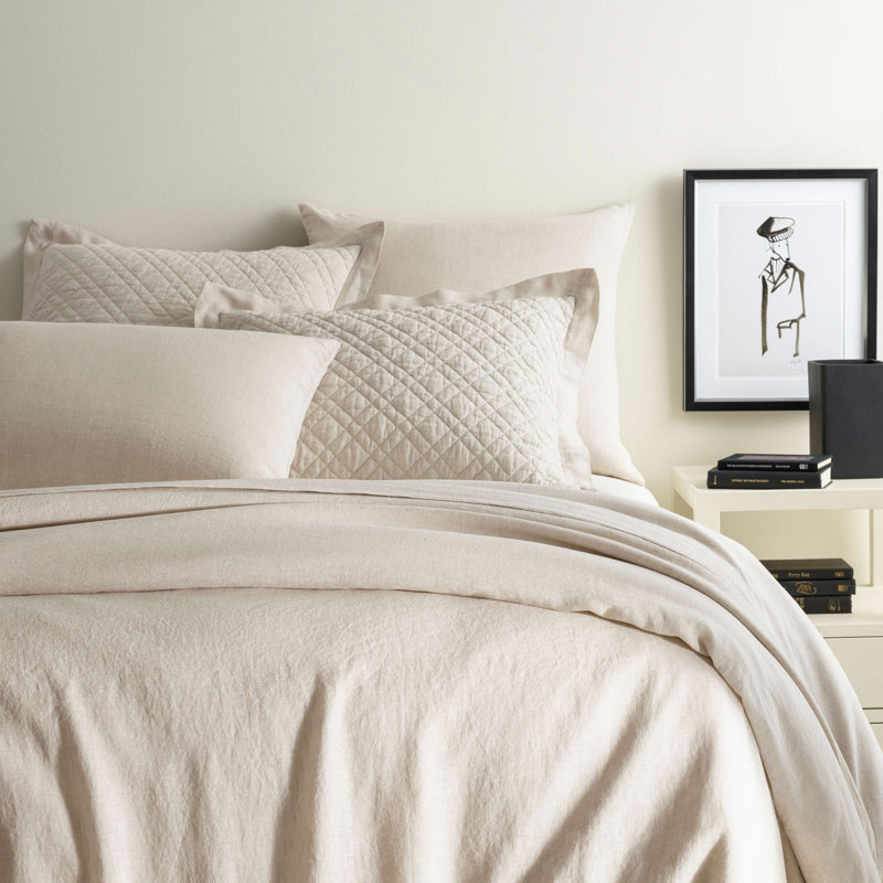Taie décorative matelassée en lin délavé, Très grand, Naturel