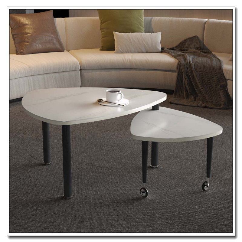 Table basse rotative avec pieds en bois d'hévéa massif, Blanc, Black