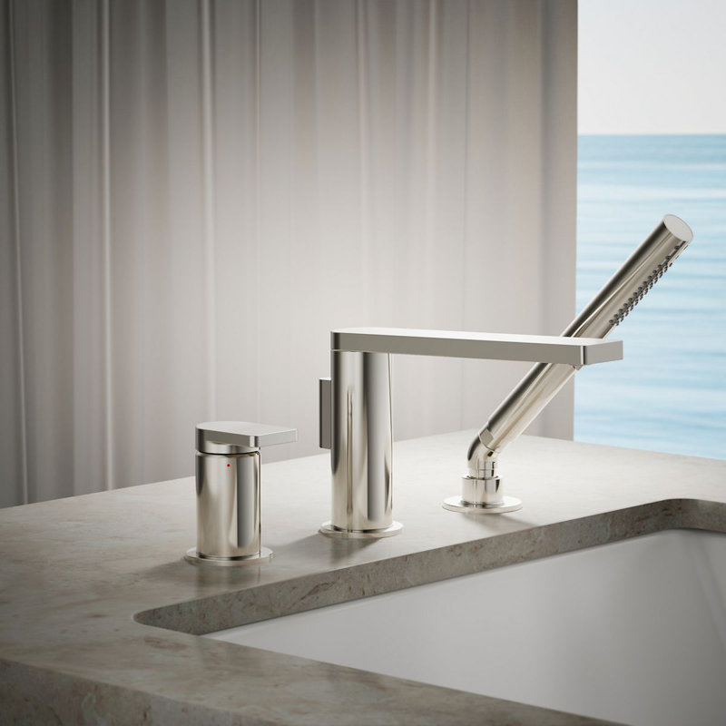 Composed Deck-Mount Bath Faucet With Handshower, Polished Nickel