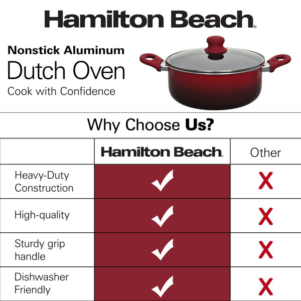 Hamilton Beach 8.5 Quart Aluminum Nonstick Dutch Oven Pot with Glass Lid,  Red, 1 Piece - Harris Teeter