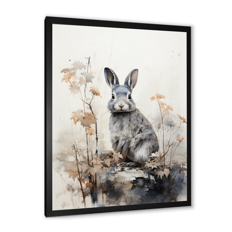 «Tomiris Asian Art Rabbit Sumi III», reproduction sur toile, H 32 po x l 24 po x P 1 po, Cadre photo noir