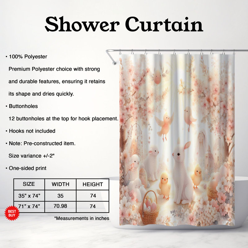 Rideau de douche standard 1 pièce Cuddle Hop, H 74 po x l 71 po