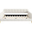 Grand lit de jour beige, revêtu de lin, 4 pieds de soutien, structure solide, polyvalent pour la décoration intérieure, lit de jour beige de construction, design moderne, assise et sommeil confortables, facile à poser