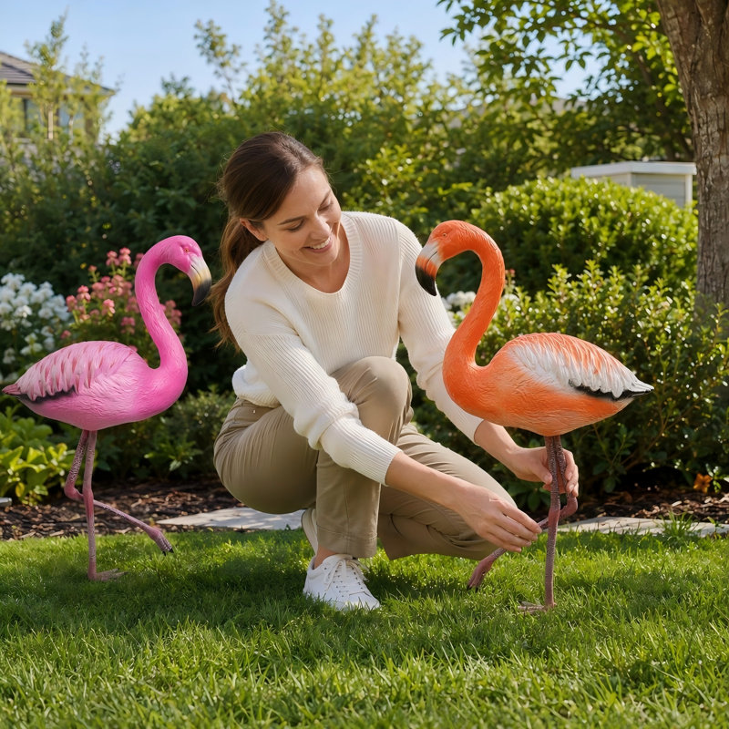 Flamant rose en plastique, rose, orange, Orange,Pink