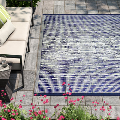 Tapis d'extérieur abstrait réversible bleu Aldo