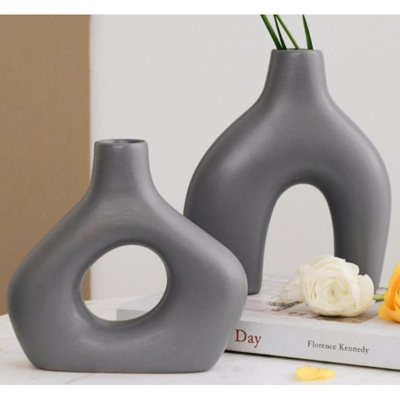 Coye Ceramic Table Vase, Grey, 19cm H x 15cm W x 4cm D