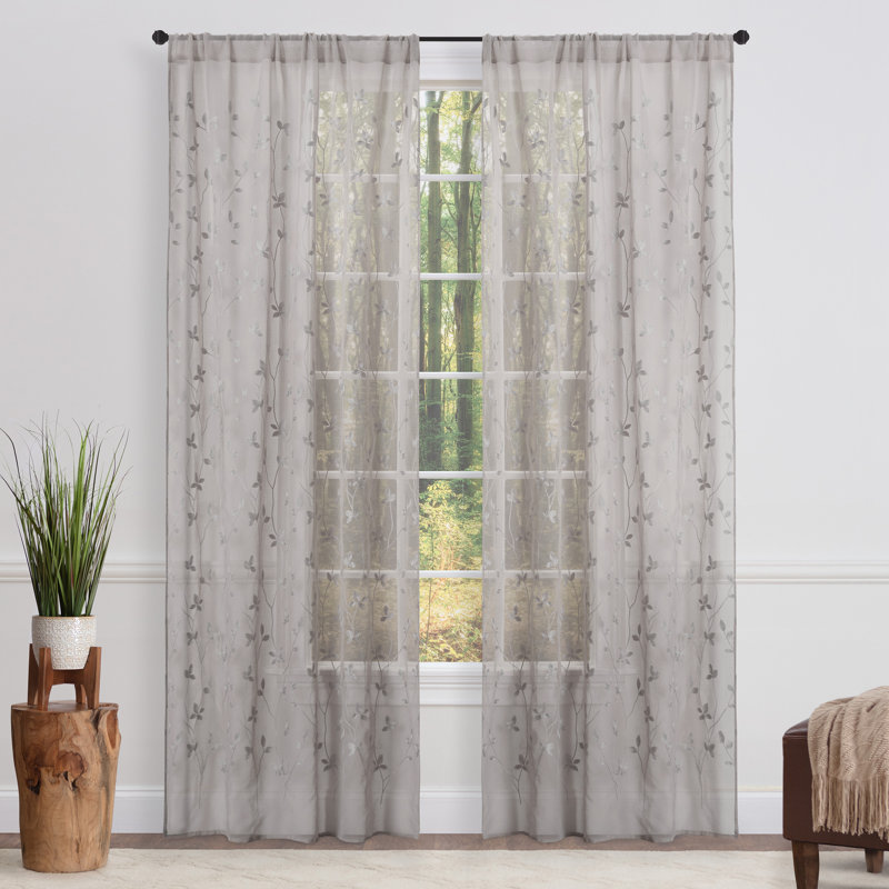 Rideau diaphane avec passe-tringle Aliaa, Taupe, l 52" x L 84"