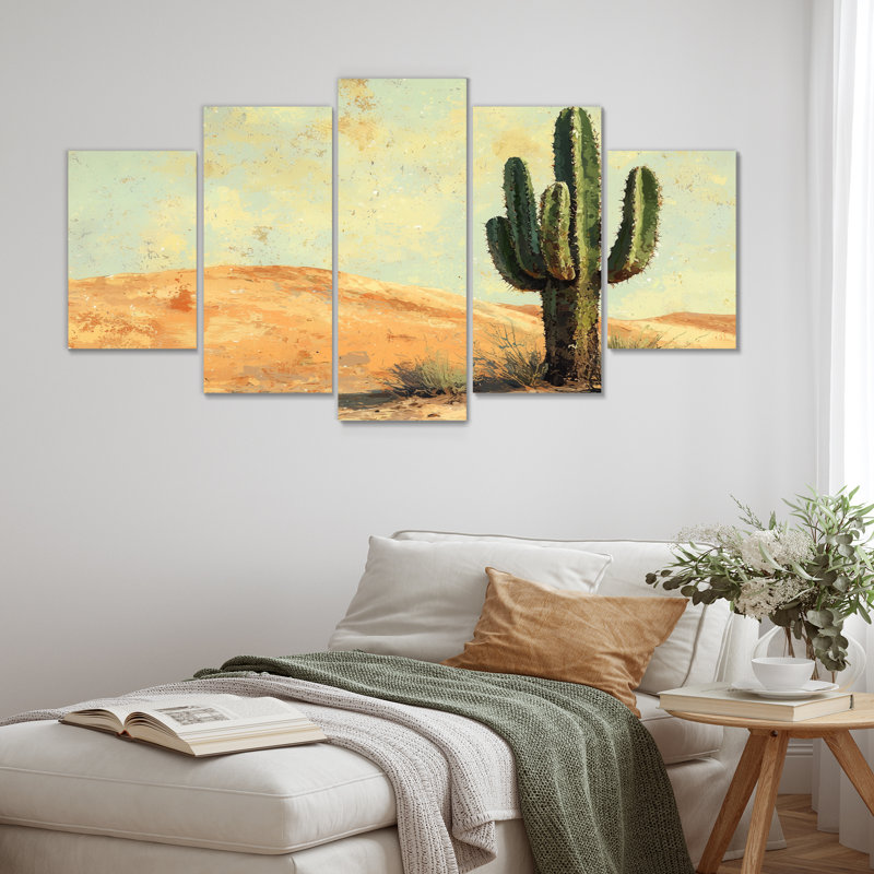 Minimalisme cactus par les dunes I - Art mural floral cactus - Art mural traditionnel sur toile