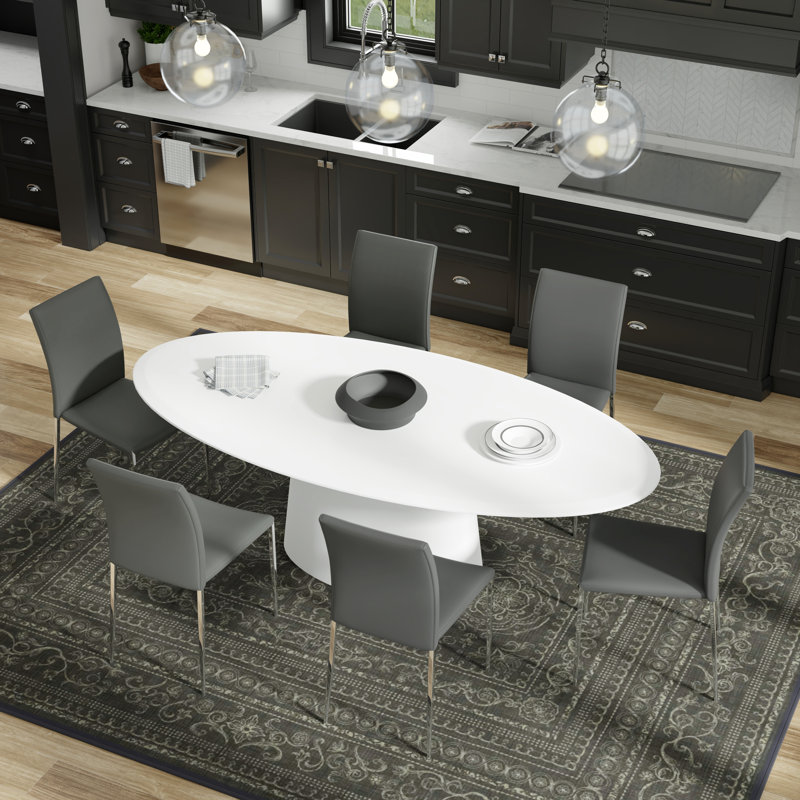 Table de salle à manger 79 "Adara en blanc mat et 6 chaises Parlex en gris, Gris