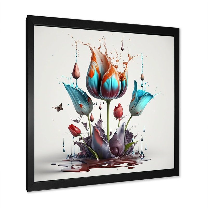 Goutte de peinture tulipe bleue Keli - reproduction, Cadre photo noir, H 16 po x l 16 po x P 1 po