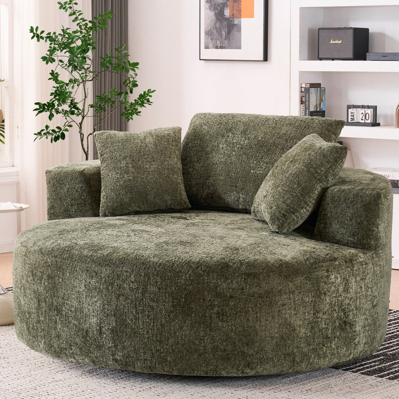 Oversized Upholstered Barrel Accent Swivel Chair– 55" Waffle Chenille, Compression, Green