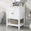 Lavabo de salle de bain moderne élégant en céramique 24 po avec tablette ouverte en bois massif-115688460