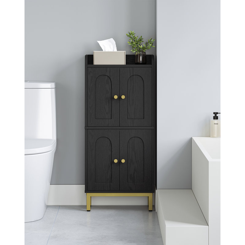 Bathroom Cabinet, Small Storage Cabinet with 4 Doors, Bathroom Organizers and Storage Cabinets with Adjustable Feet. Cabinets Freestanding for Living Room, Kitchen, 7.1"D x 14.6"W x 32.7"H
