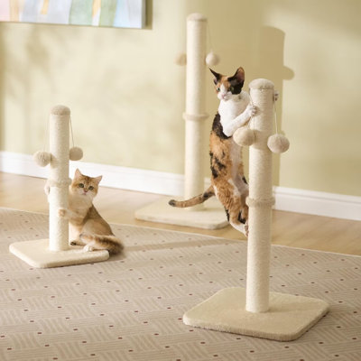 Lesure Tall Sisal Cat Scratching Post with 2 Pom-Poms & Plush Base, No Tools Required