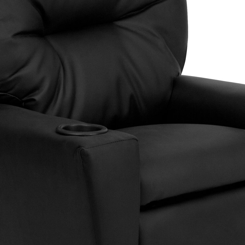Contemporary Kids Recliner with Cup Holder, Leather - Black