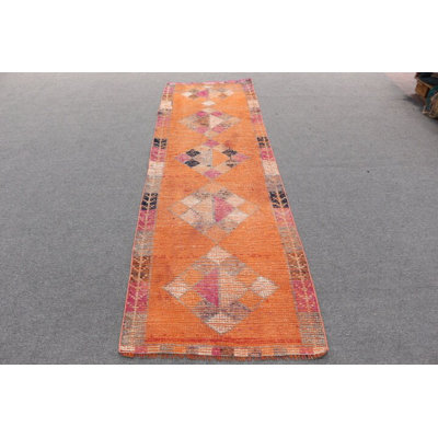 Handwoven Vintage Runner Rug Vibrant Orange Geometric Patterns Makes A Striking Statement Piece