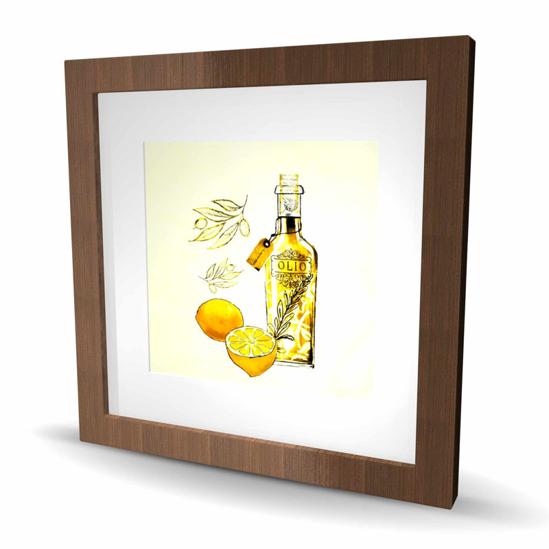 Huile d'olive et citrons | Reproduction encadrée jaune, Brun, H 16 po x l 16 po