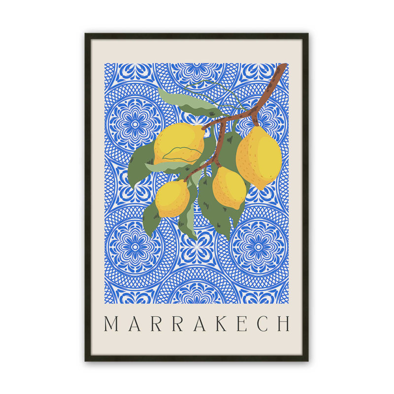 Imprimé marocain au charme de citron, H 17 po x l 13 po, Noir satiné