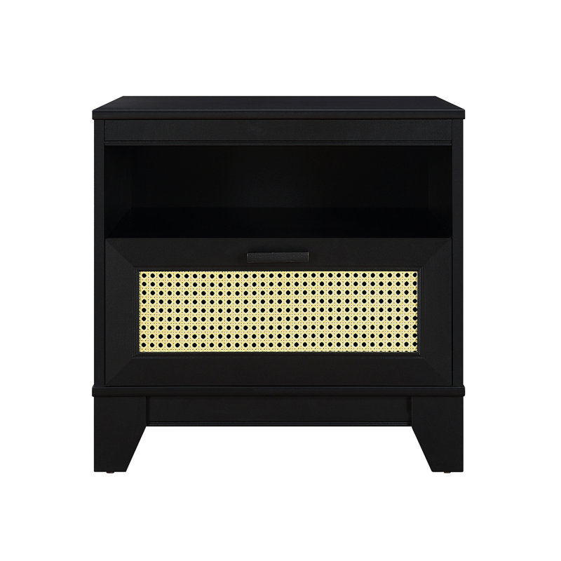 Sheridan 22" W Mid-Century Modern Nightstand with Full Extension Drawer and Shelf in Black, Black