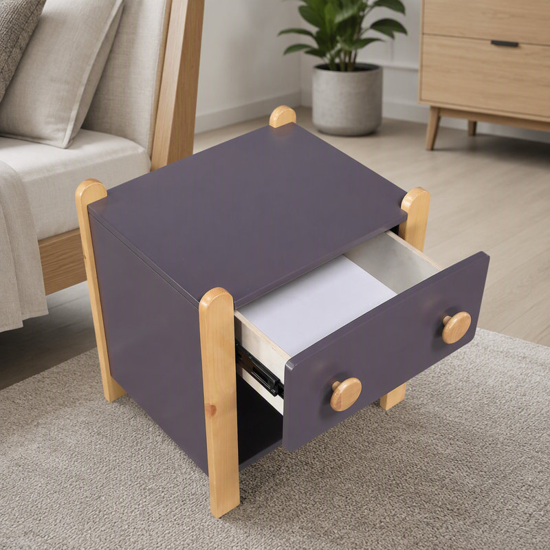 Table de chevet contemporaine bicolore avec tiroir lisse et étagère ouverte, meuble de chambre en bois, 1 pièce, Individual