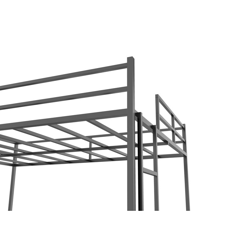 Lit mezzanine double en métal avec glissoire, échelle et tablette