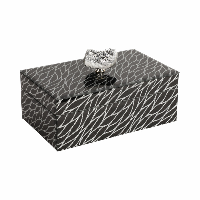 Crystal And Stone Embellished Glass Jewelry Box With MDF Durability - Elegant Storage Solution For Your Treasures