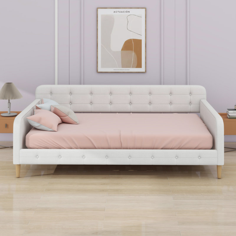 Upholstered Daybed With Support Legs, Beige