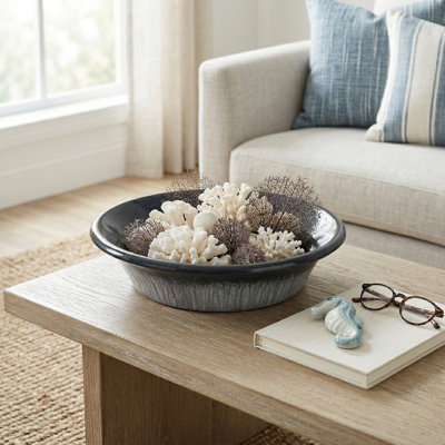 Bol décoratif moderne avec forme effilée - bol décoratif élégant idéal pour les centres de table - style de table basse décorative et décoration intérieure - 18 po, bleu