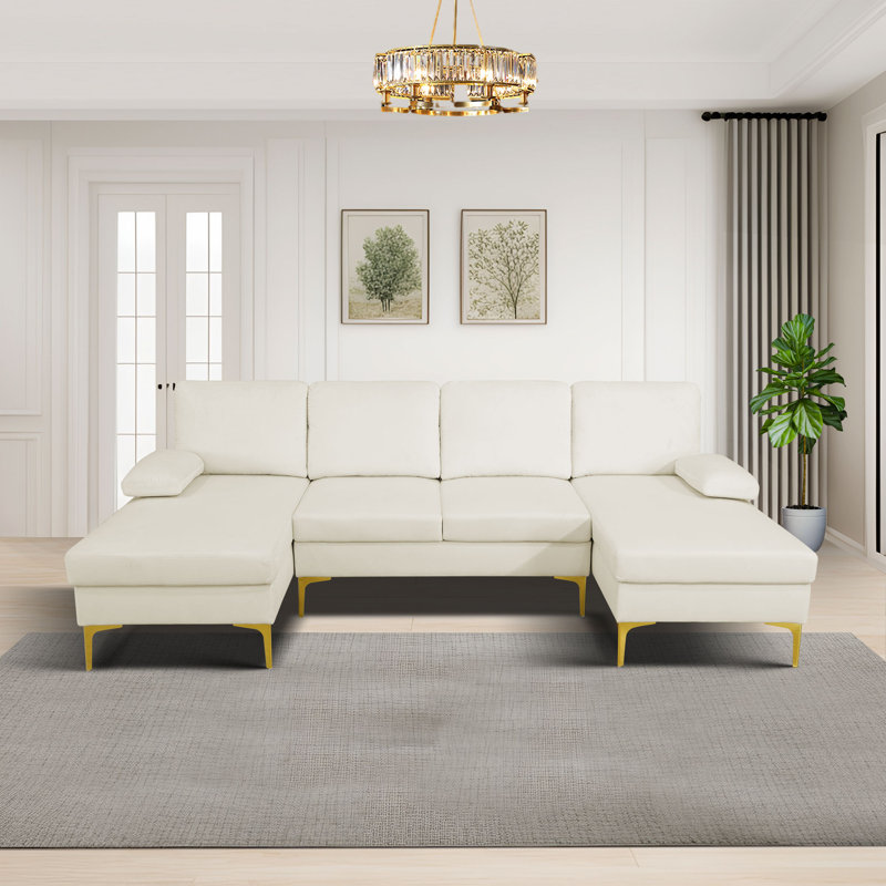 Komor Upholstered Sectional Symmetrical, Komor Beige Microfiber / Microsuede