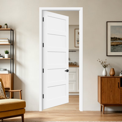 Porte intérieure en bois massif à 5 panneaux avec noyau de 4 à 9/16 po Truel Prehung Truel Prehung (sans assemblage requis)