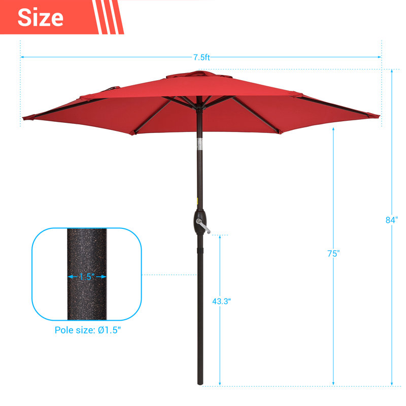Parasol Sawyer, 84.6" H x 90" W x 90" D, Cerisier