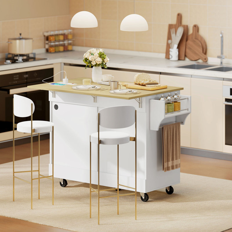 Îlot de cuisine 51 "avec prise électrique, Blanc