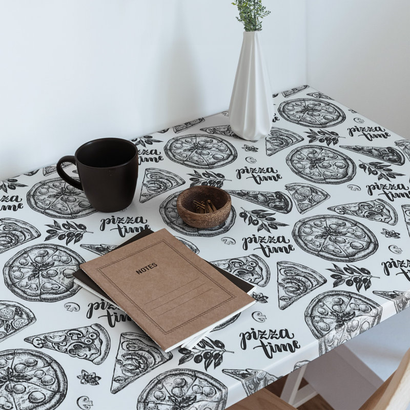 Black and White Pizza Motifs 1m x 50cm Matte Peel & Stick Wallpaper Roll