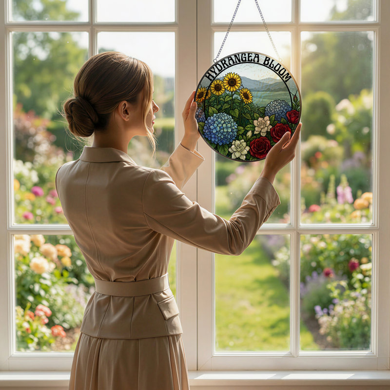 Panneau de vitrail à motif floral 7,8 "H, H 7,8 po x l 7,8 po