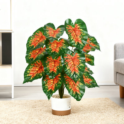 1 pièce de feuilles vertes tropicales artificielles, 23,6 pouces de fausse verdure avec pots en plastique pour la salle de bain, le bureau, le rebord de fenêtre, modèle A