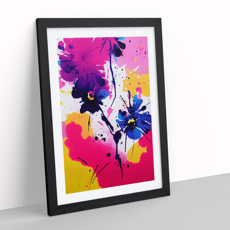 Paint Splat Flower No.3 Abstract - Single Picture Frame Print, 64cm H x 46cm W x 2cm D, Black Framed