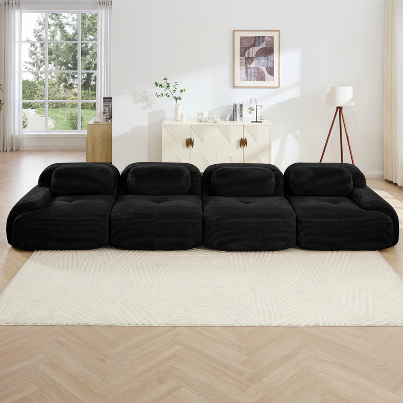 4 velours côtelé noir avec éponge de 32 po de hauteur, accoudoir courbé, conception ergonomique, base antidérapante, combinaison, accoudoir
