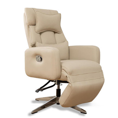 Premium Leather Swivel Recliner with Headrest and Lumbar Support