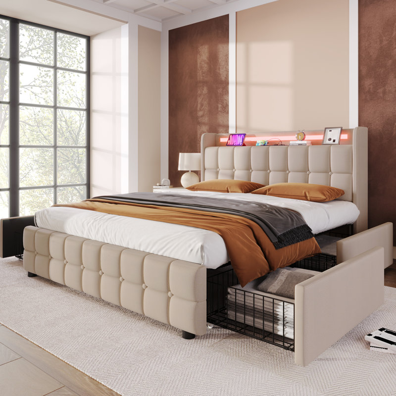 Bed, Beige, European Double (140 x 200 cm)