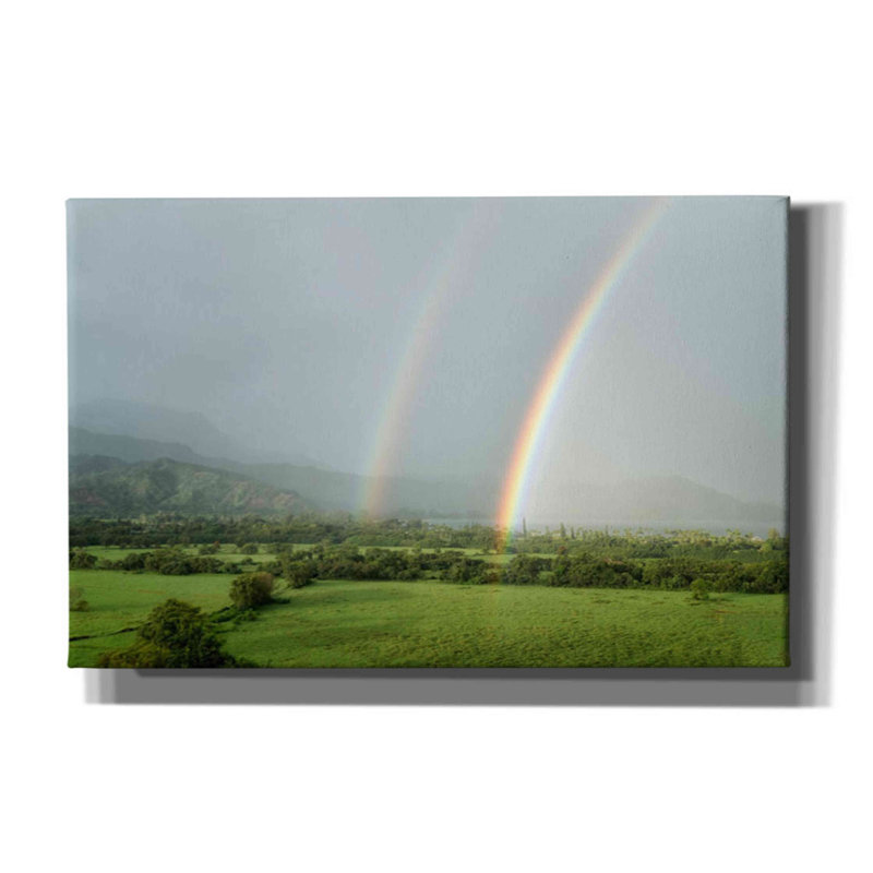 «Double Rainbow» par Dennis Frates - reproduction de photo sur toile tendue, H 26 po x l 40 po x P 1,5 po