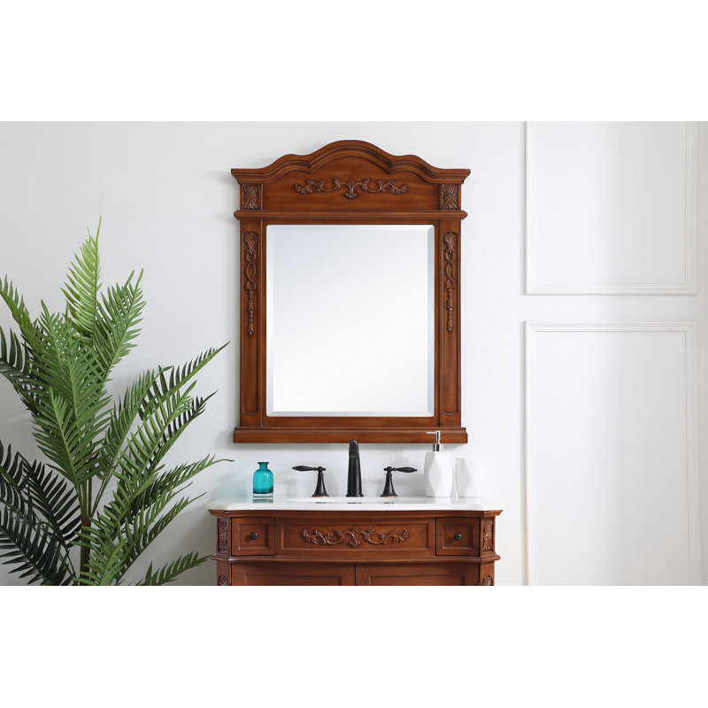 Miroir mural biseauté peint à la main, 38 po x 32 po, Brun