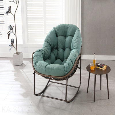 Chaise berçante intérieure et extérieure confortable, chaise berçante extérieure, chaise berçante surdimensionnée en osier PE avec coussin épais, chaise longue moderne