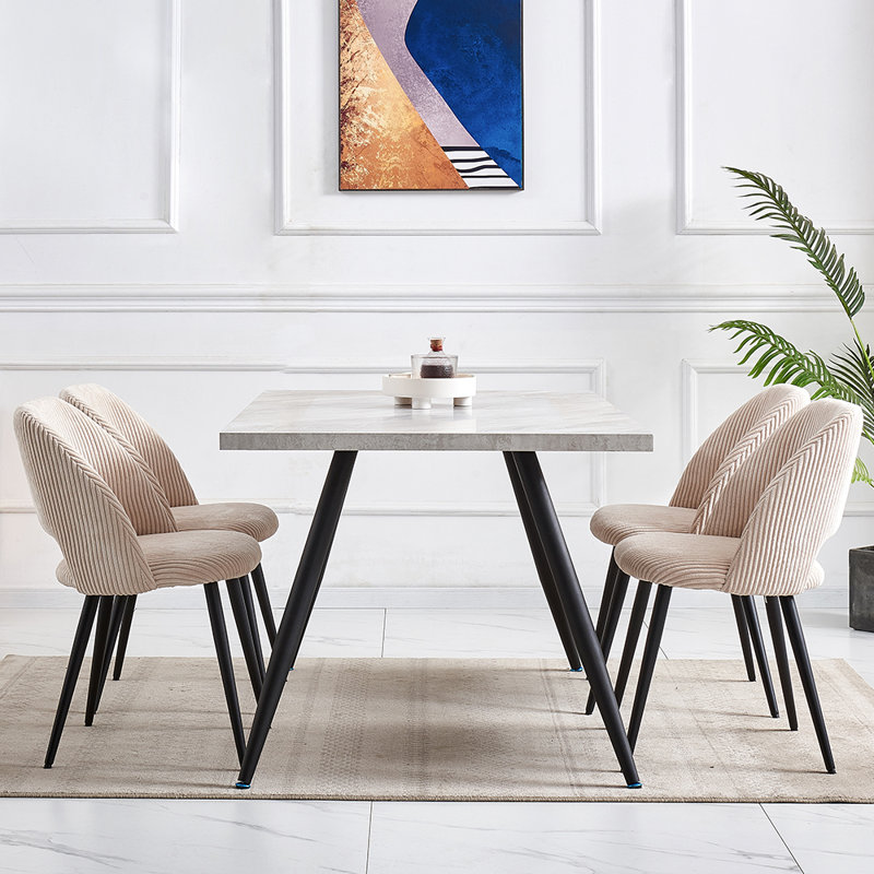 Efrat Corduroy Wide Back Upholstered Dining Chair, 4, Beige