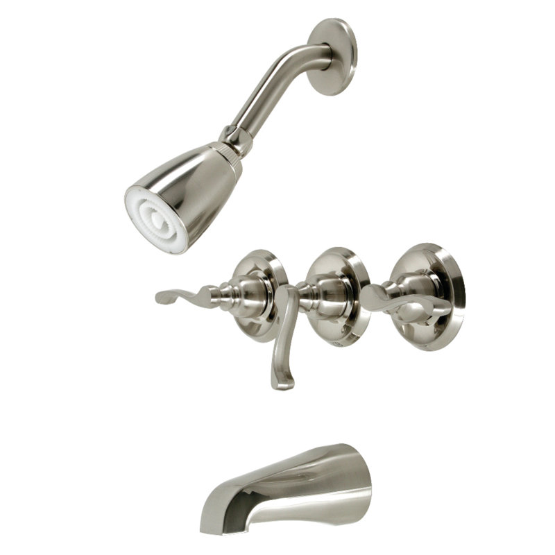 Kingston Brass Royal Triple-Handle Tub and Shower Faucet, Brushed Nickel