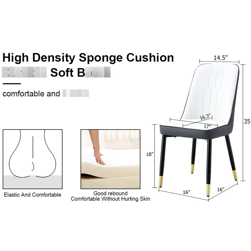 Ensemble de 4 chaises de salle à manger Modern - dossier en cuir de polyuréthane gris blanc avec pieds en métal Chaises confortables pour la cuisine, la chambre à coucher et le bureau