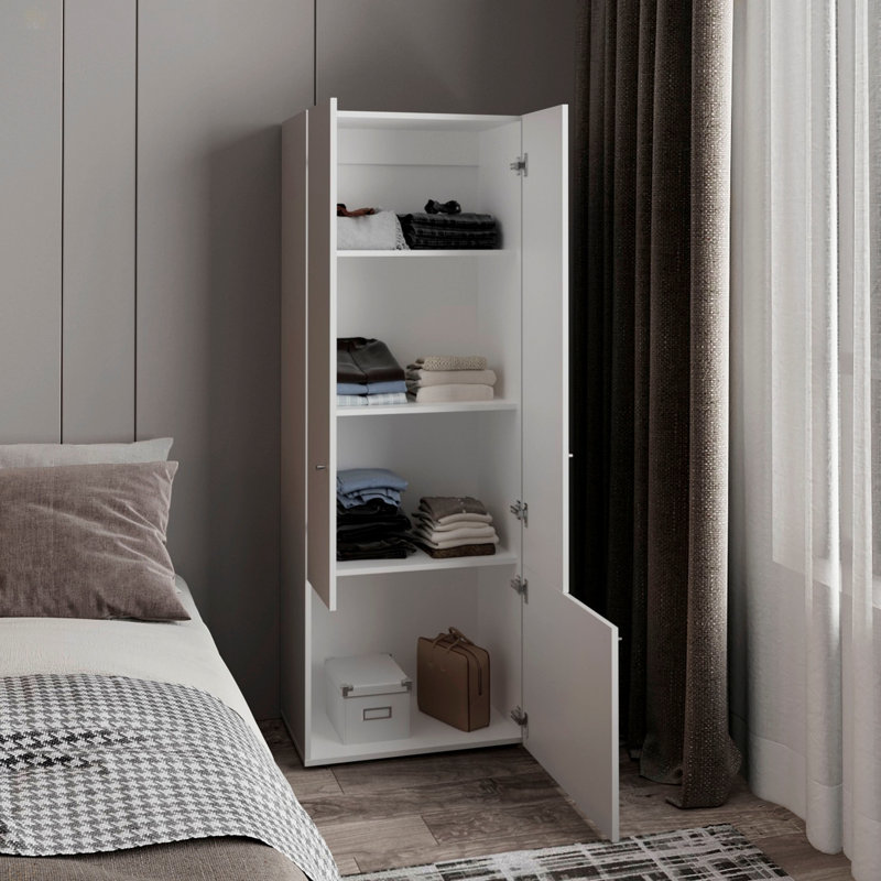 Système de garde-robe à 3 portes avec tringle pour vêtements et tablettes intérieures Home, Blanc