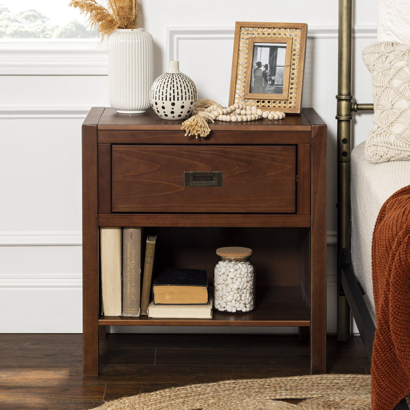 60.96cm W Solid + Manufactured Wood Bedside Table, Walnut