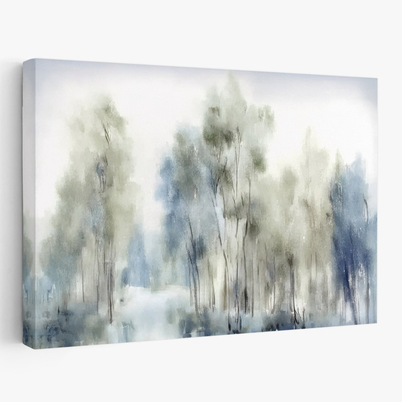 Douces teintes de forêt brumeuse I - Art abstrait aquarelle paysage, H 24 po x l 36 po