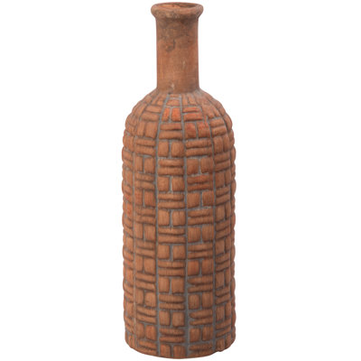 Vase 14 po en terre cuite brun foncé - Vase rustique texturé pour la maison et le bureau