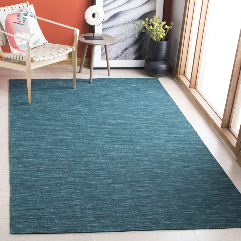 Tapis en laine / coton tissé à la main Kilim en vert foncé, Rectangle 4 pi x 6 pi